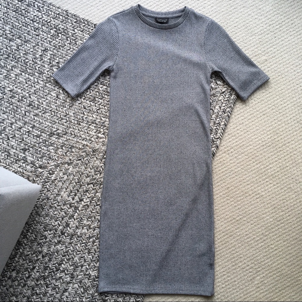 Topshop - Ribbed Crewneck Bodycon T-Shirt Dress